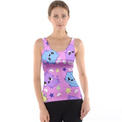 Seamless Pattern With Cute Kawaii Kittens Women s Basic Tank Top by Grandong