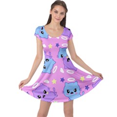 Seamless Pattern With Cute Kawaii Kittens Cap Sleeve Dress by Grandong