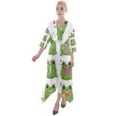 Kawaii-frog-rainy-season-japanese Quarter Sleeve Wrap Front Maxi Dress by Grandong