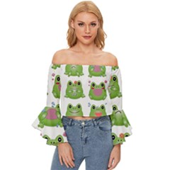 Kawaii-frog-rainy-season-japanese Off Shoulder Flutter Bell Sleeve Top by Grandong