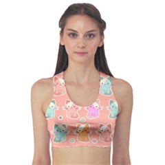 Cute Kawaii Kittens Seamless Pattern Fitness Sports Bra by Grandong