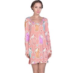 Cute Kawaii Kittens Seamless Pattern Long Sleeve Nightdress by Grandong