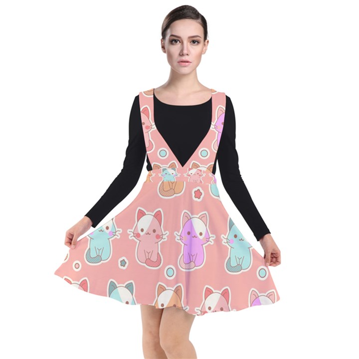 Cute Kawaii Kittens Seamless Pattern Plunge Pinafore Dress