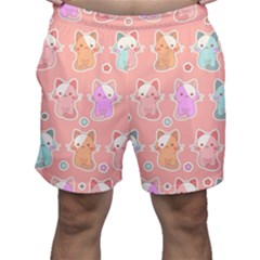 Cute Kawaii Kittens Seamless Pattern Men s Shorts