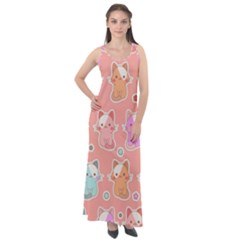 Cute Kawaii Kittens Seamless Pattern Sleeveless Velour Maxi Dress by Grandong