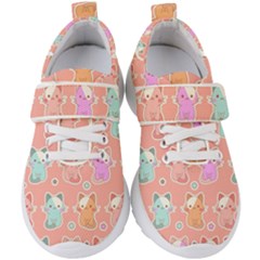 Cute Kawaii Kittens Seamless Pattern Kids  Velcro Strap Shoes by Grandong