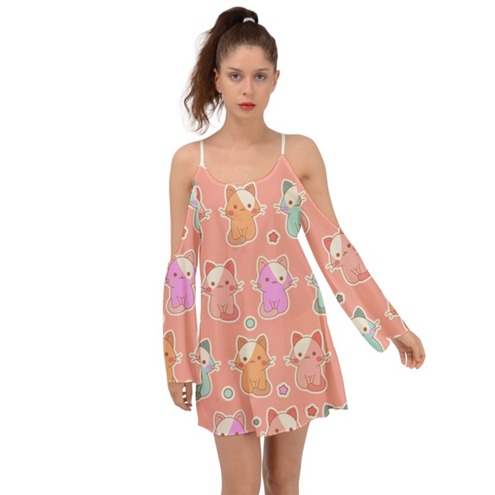 Cute Kawaii Kittens Seamless Pattern Boho Dress