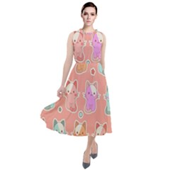 Cute Kawaii Kittens Seamless Pattern Round Neck Boho Dress by Grandong