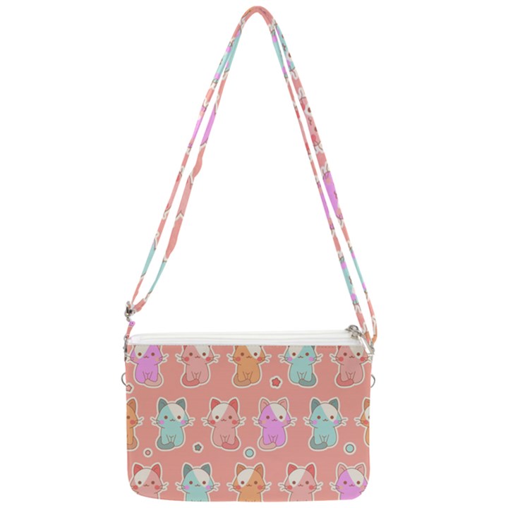 Cute Kawaii Kittens Seamless Pattern Double Gusset Crossbody Bag