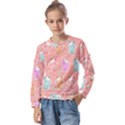 Cute Kawaii Kittens Seamless Pattern Kids  Long Sleeve T-Shirt with Frill  View1