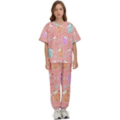 Cute Kawaii Kittens Seamless Pattern Kids  T-shirt And Pants Sports Set by Grandong