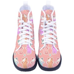 Cute Kawaii Kittens Seamless Pattern Women s High-top Canvas Sneakers by Grandong