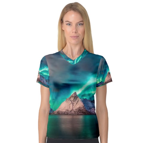 Amazing Aurora Borealis Colors V-neck Sport Mesh T-shirt by Grandong