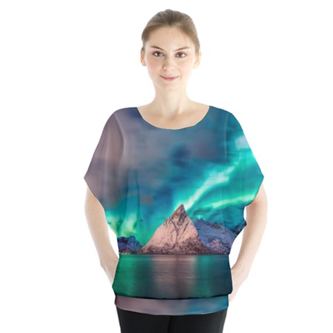 Amazing Aurora Borealis Colors Batwing Chiffon Blouse by Grandong