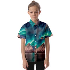 Amazing Aurora Borealis Colors Kids  Short Sleeve Shirt by Grandong