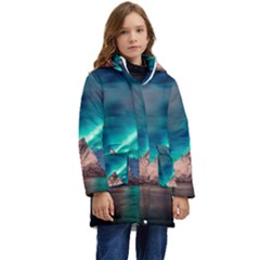 Amazing Aurora Borealis Colors Kids  Hooded Longline Puffer Jacket by Grandong