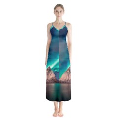 Amazing Aurora Borealis Colors Button Up Chiffon Maxi Dress by Grandong