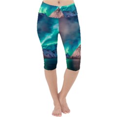 Amazing Aurora Borealis Colors Lightweight Velour Cropped Yoga Leggings by Grandong