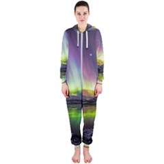 Aurora Borealis Polar Northern Lights Natural Phenomenon North Night Mountains Hooded Jumpsuit (ladies) by Grandong