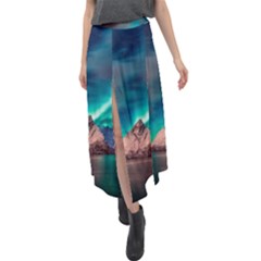 Amazing Aurora Borealis Colors Velour Split Maxi Skirt by Grandong