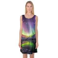 Aurora Borealis Polar Northern Lights Natural Phenomenon North Night Mountains Sleeveless Satin Nightdress by Grandong