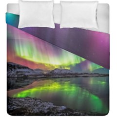 Aurora Borealis Polar Northern Lights Natural Phenomenon North Night Mountains Duvet Cover Double Side (king Size) by Grandong