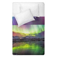 Aurora Borealis Polar Northern Lights Natural Phenomenon North Night Mountains Duvet Cover Double Side (single Size) by Grandong