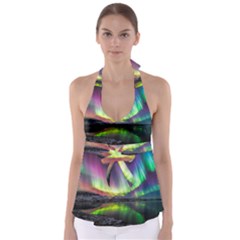 Aurora Borealis Polar Northern Lights Natural Phenomenon North Night Mountains Tie Back Tankini Top by Grandong