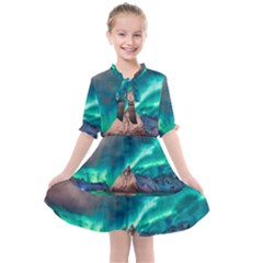 Amazing Aurora Borealis Colors Kids  All Frills Chiffon Dress by Grandong