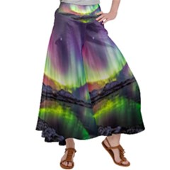 Aurora Borealis Polar Northern Lights Natural Phenomenon North Night Mountains Women s Satin Palazzo Pants by Grandong