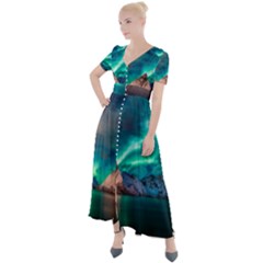 Amazing Aurora Borealis Colors Button Up Short Sleeve Maxi Dress by Grandong