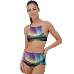 Aurora Borealis Polar Northern Lights Natural Phenomenon North Night Mountains Halter Tankini Set by Grandong