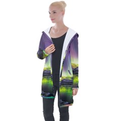 Aurora Borealis Polar Northern Lights Natural Phenomenon North Night Mountains Longline Hooded Cardigan