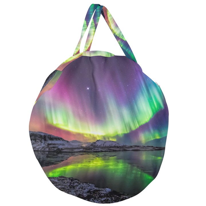 Aurora Borealis Polar Northern Lights Natural Phenomenon North Night Mountains Giant Round Zipper Tote