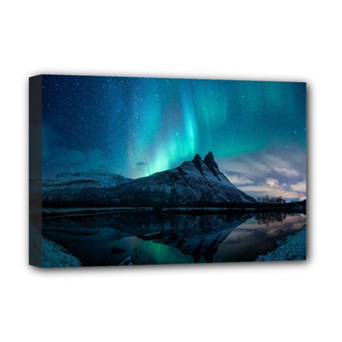 Aurora Borealis Mountain Reflection Deluxe Canvas 18  X 12  (stretched) by Grandong