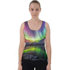 Aurora Borealis Polar Northern Lights Natural Phenomenon North Night Mountains Velvet Tank Top by Grandong