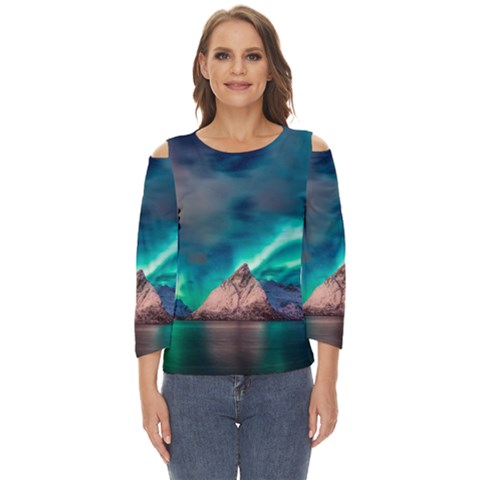 Amazing Aurora Borealis Colors Cut Out Wide Sleeve Top by Grandong