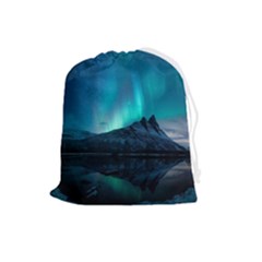 Aurora Borealis Mountain Reflection Drawstring Pouch (large) by Grandong