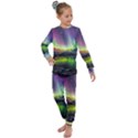 Aurora Borealis Polar Northern Lights Natural Phenomenon North Night Mountains Kids  Long Sleeve Set  View1