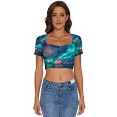 Amazing Aurora Borealis Colors Short Sleeve Square Neckline Crop Top  by Grandong