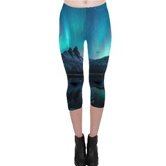 Aurora Borealis Mountain Reflection Capri Leggings  by Grandong