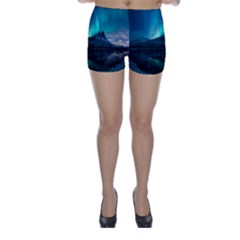 Aurora Borealis Mountain Reflection Skinny Shorts by Grandong