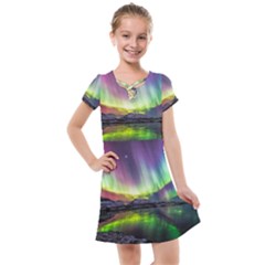 Aurora Borealis Polar Northern Lights Natural Phenomenon North Night Mountains Kids  Cross Web Dress by Grandong