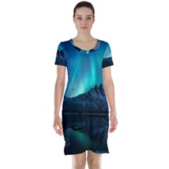 Aurora Borealis Mountain Reflection Short Sleeve Nightdress by Grandong