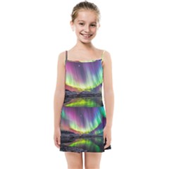 Aurora Borealis Polar Northern Lights Natural Phenomenon North Night Mountains Kids  Summer Sun Dress by Grandong