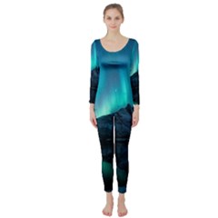 Aurora Borealis Mountain Reflection Long Sleeve Catsuit by Grandong