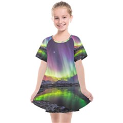 Aurora Borealis Polar Northern Lights Natural Phenomenon North Night Mountains Kids  Smock Dress by Grandong