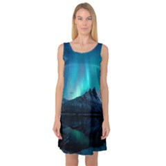 Aurora Borealis Mountain Reflection Sleeveless Satin Nightdress by Grandong