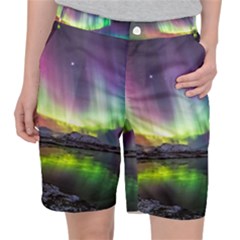 Aurora Borealis Polar Northern Lights Natural Phenomenon North Night Mountains Women s Pocket Shorts by Grandong