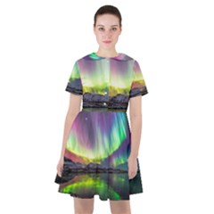 Aurora Borealis Polar Northern Lights Natural Phenomenon North Night Mountains Sailor Dress by Grandong